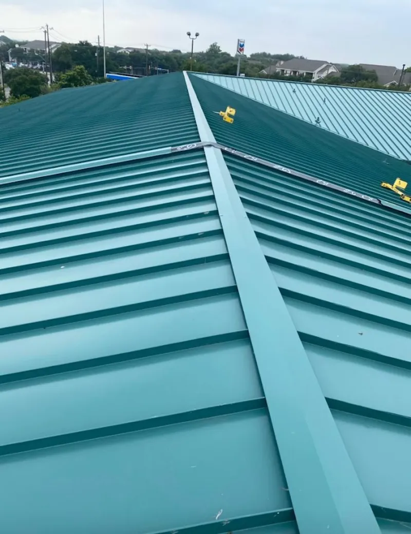 Green commercial metal roof ridge and valley for Metal Roof Repair in Green Valley
